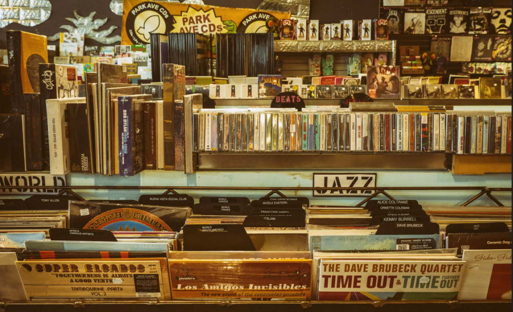 Vintage record store photo displaying Jazz selection.