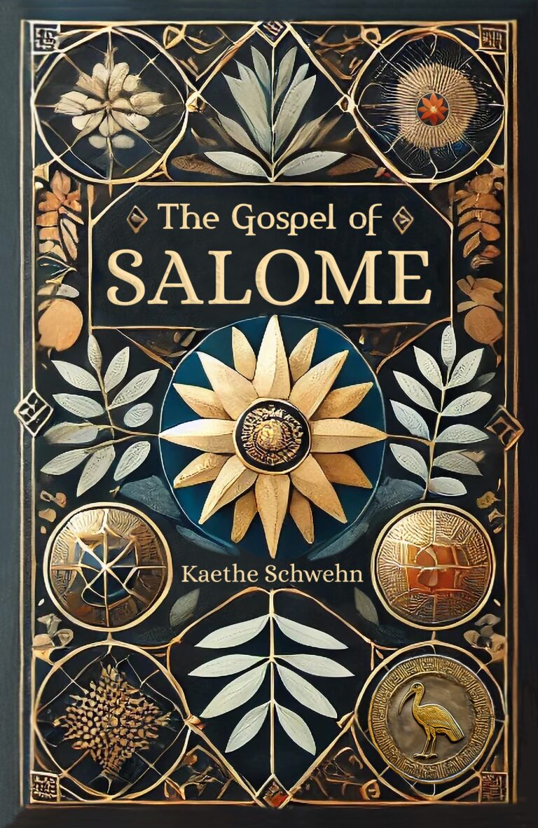 Cover of The Gospel of Salome features gold details, botanical imagery, and ancient motifs.